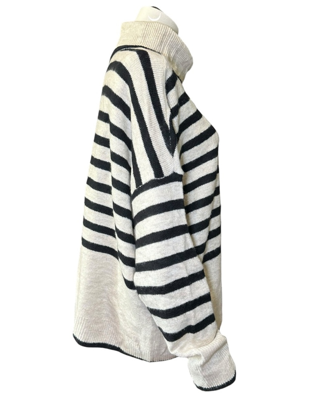 CeCe Black & Cream Striped Turtleneck Sweater - Picture 5 of 11